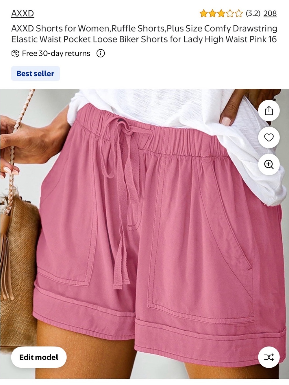 Women's Ruffle Drawstring Cargo Shorts - Pink